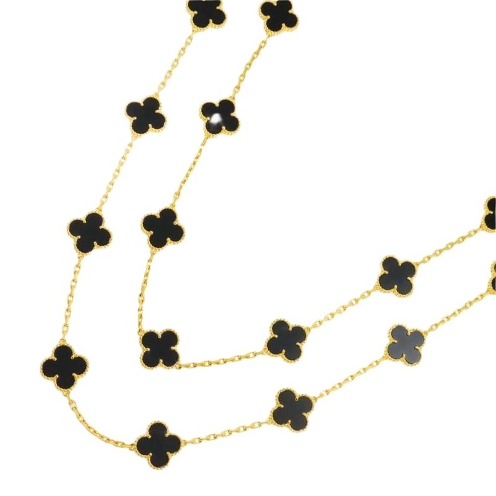 Van Cleef & Arpels Vintage Alhambra Onyx 20P Necklace 85cm 18K YG 750